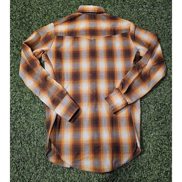 Vintage Dee Cee Pearl Snap Shirt Women's 34 USA Orange Red Plaid Western EUC - Picture 7 of 8